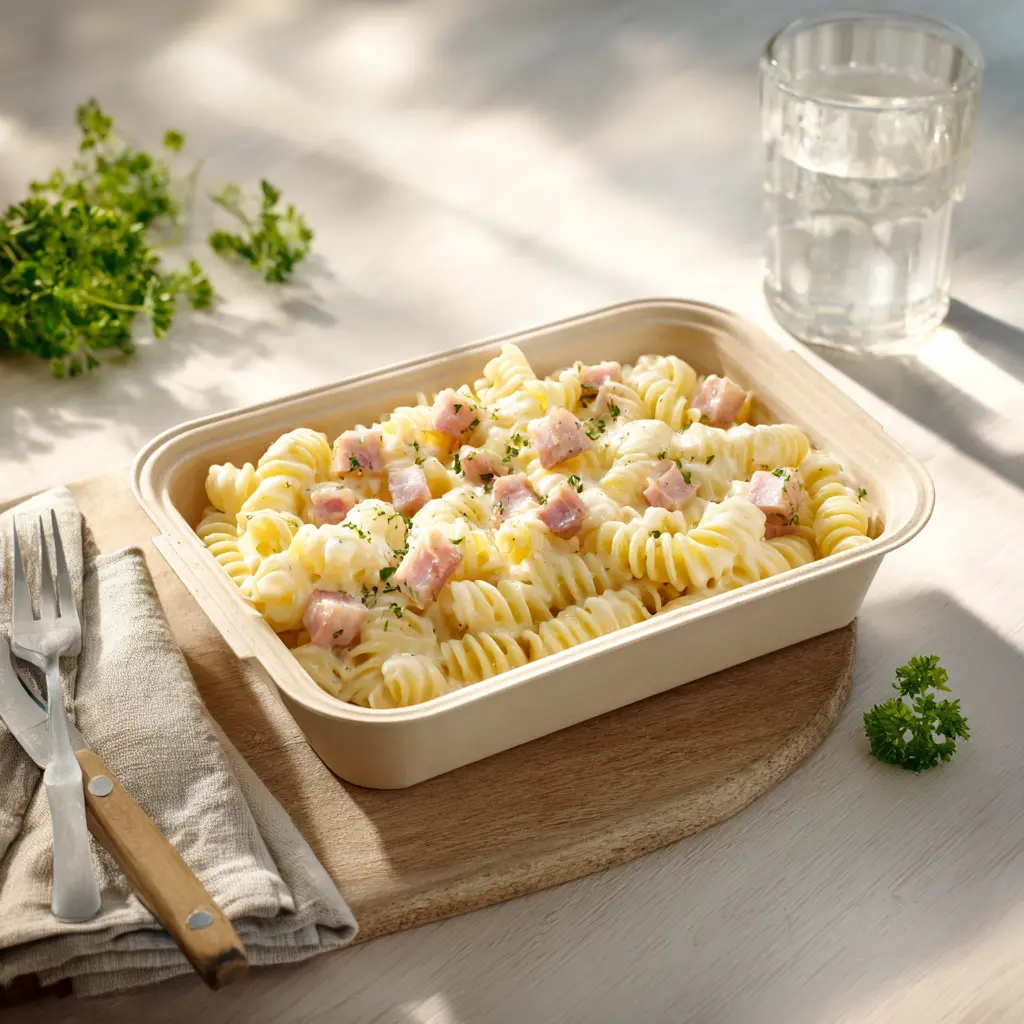 [3019] Coude rayé à la crème et Fourme d'Ambert, brunoise de jambon poêlé