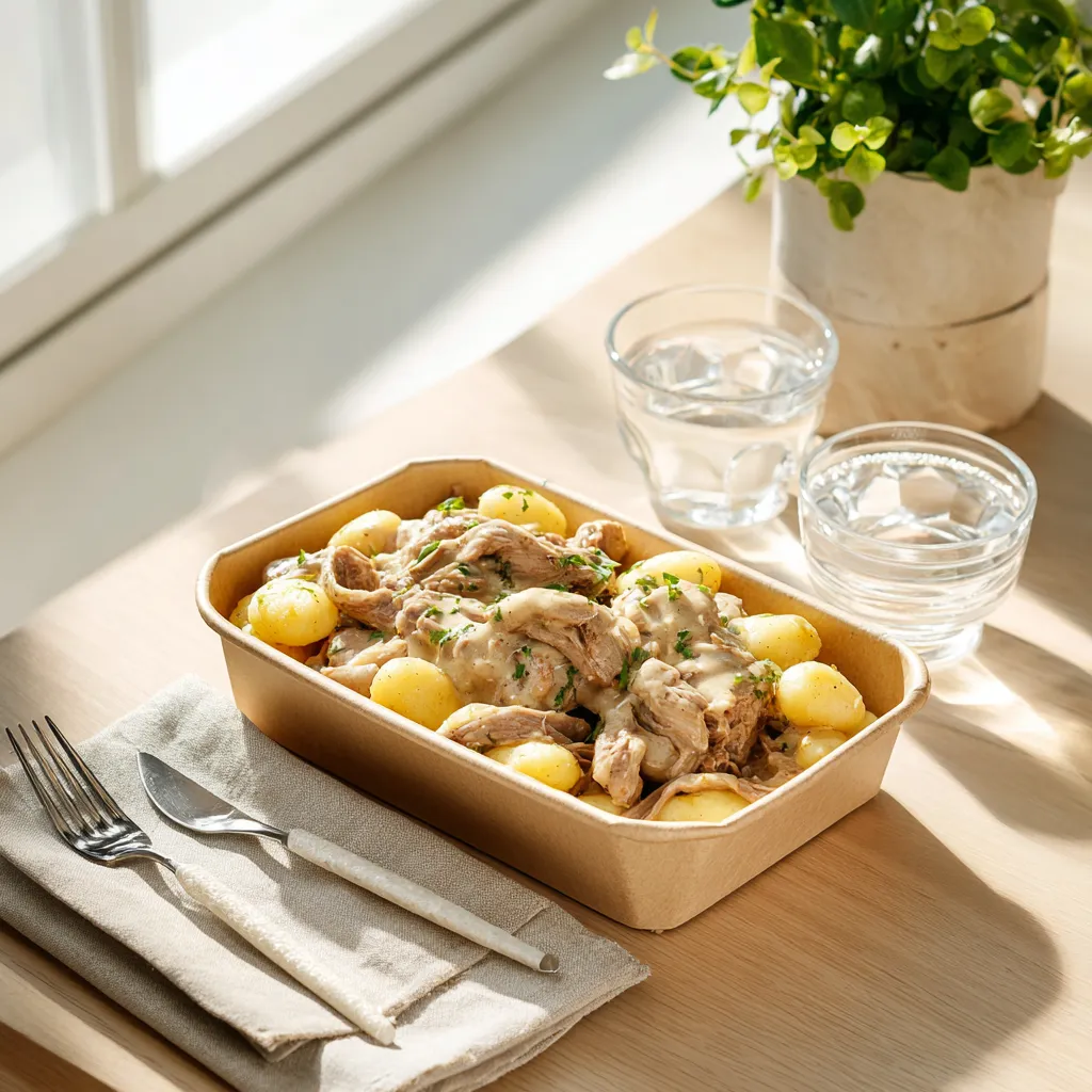 [2572] Emincé de veau à la normande, gnocchis à la romaine