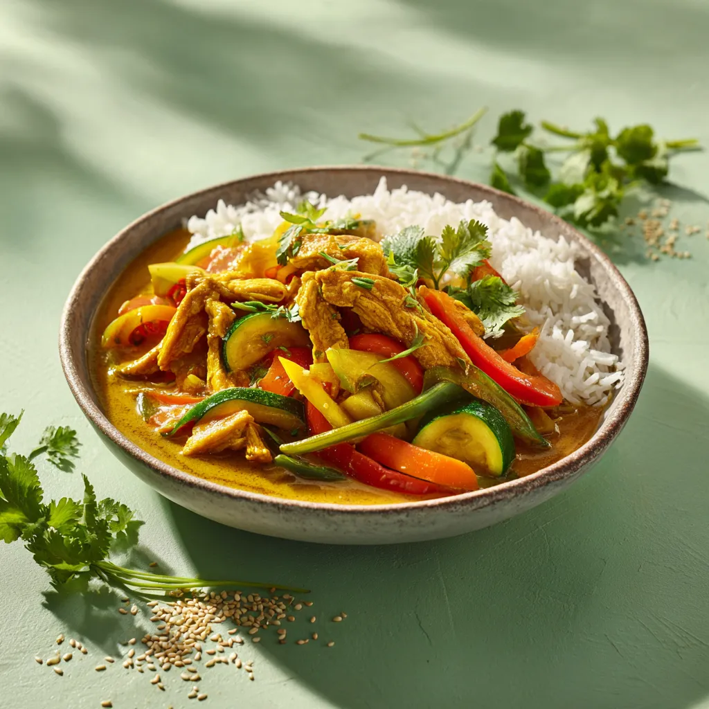 [1742] émincé végétal riz et poêlée de légumes sauce colombo