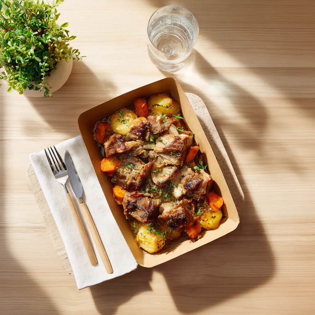 moelleux de porc confit aux carottes, polenta gratinée au Parmesan