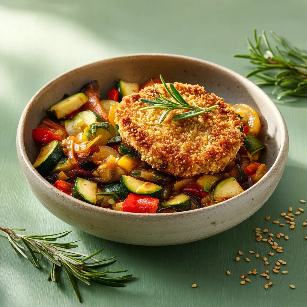 [6923] Pané de blé au romarin, poélée de légumes du soleil