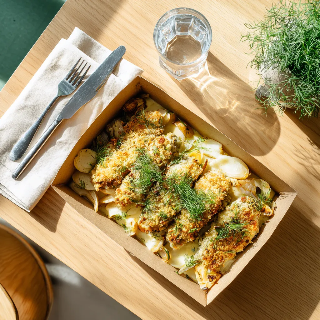 Pannequet forestier au poulet, fondue de poireau et salsifis