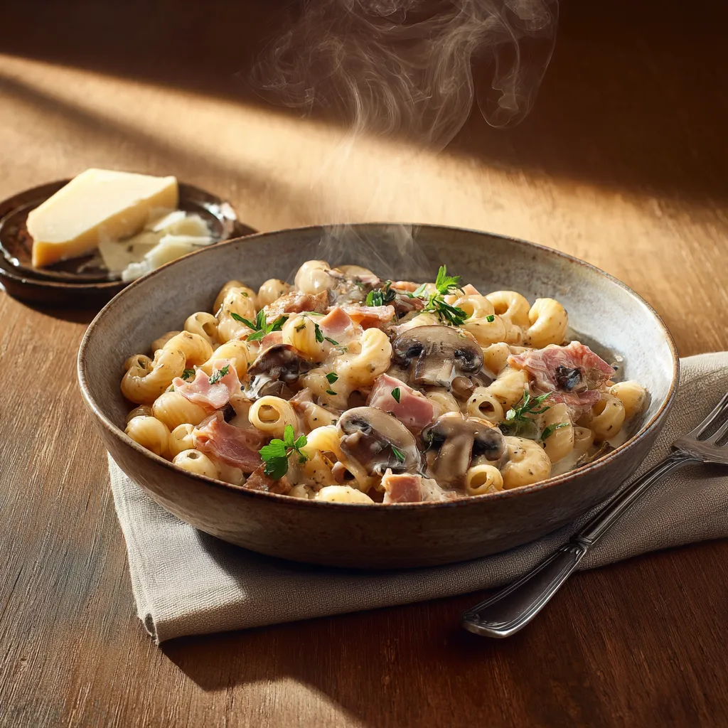 Pastas du jour Macaroni sauce champignon et jambon fumé