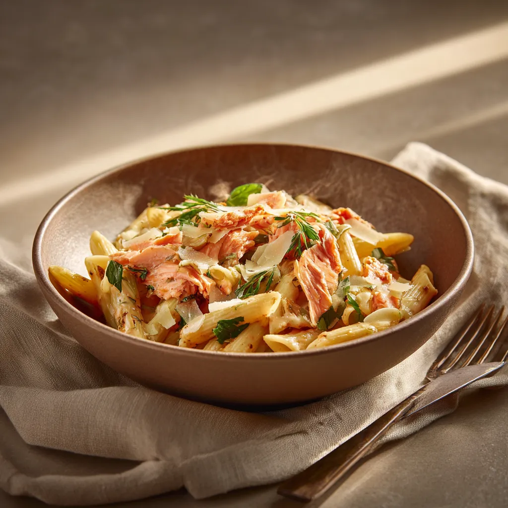 Pastas du jour penne au saumon et fondue de poireaux