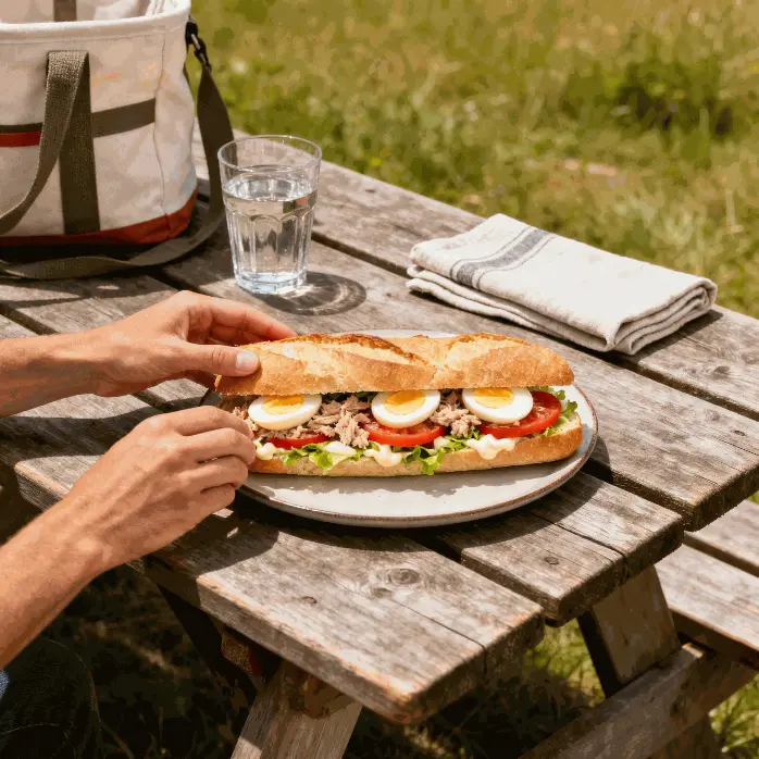 [988] Pique -Mie "Le Complet Thon" (baguette sandwich, oeuf dur, thon, tomate, salade, mayonnaise)