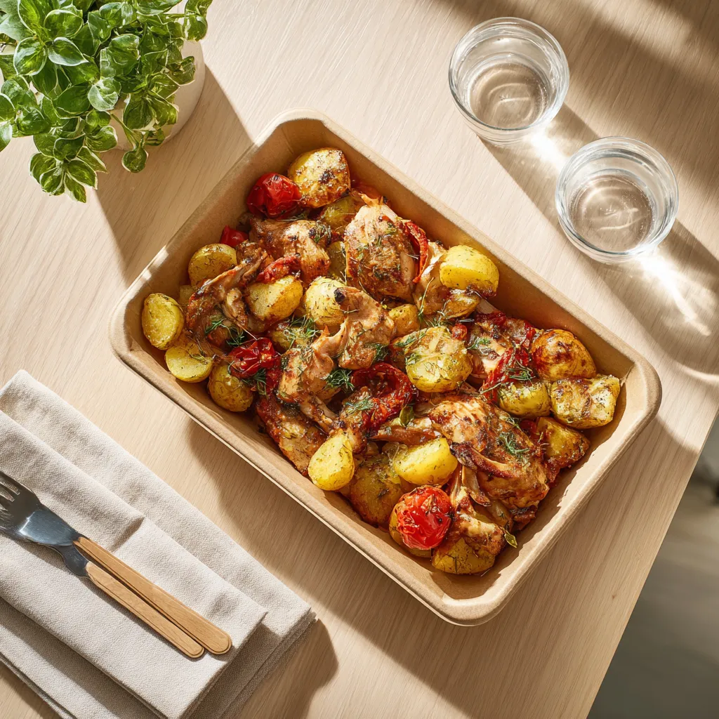 [4412] Poulet à la provencale, pomme de terre persillé et légumes du soleil