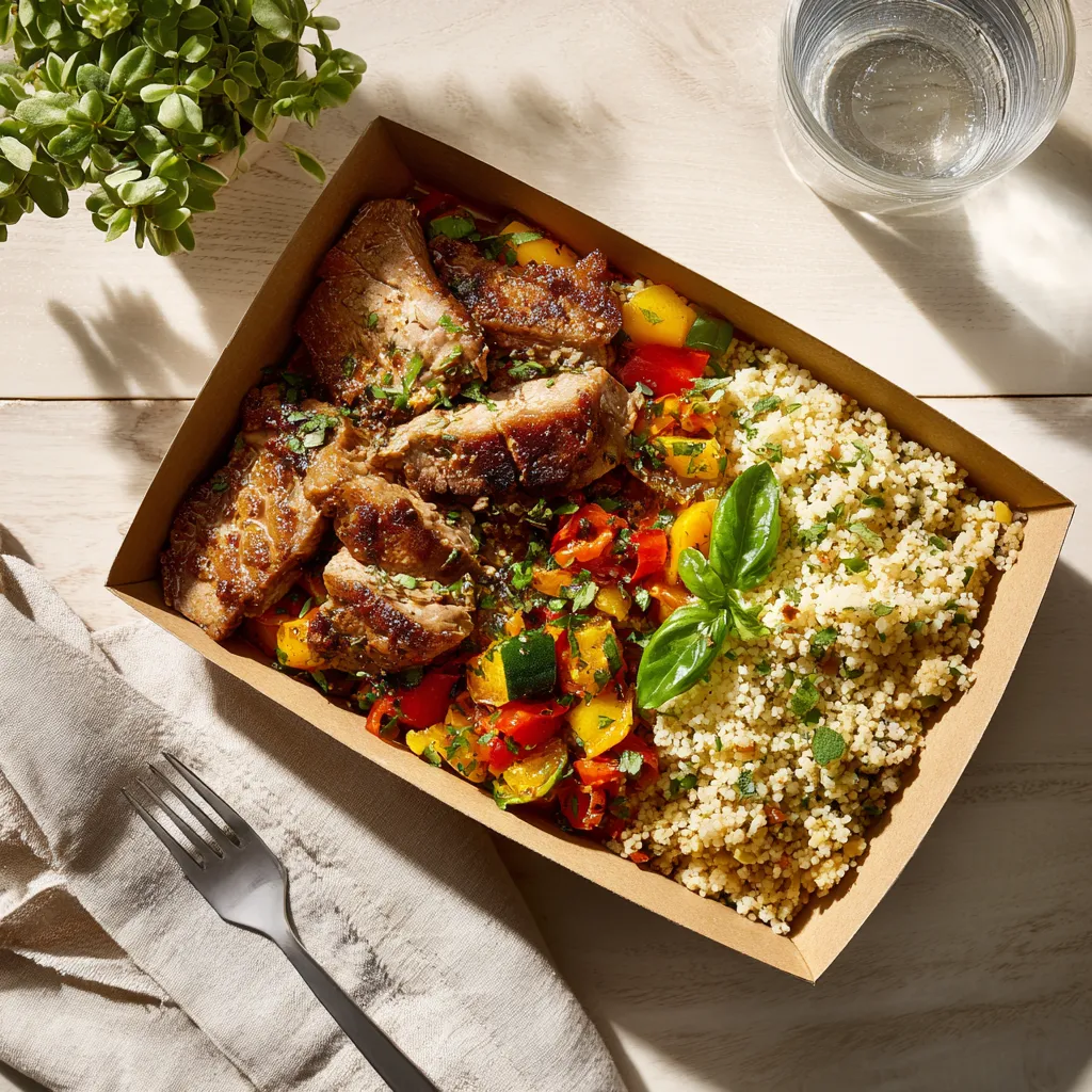 Sauté de veau mariné au citron semoule aux épices et légumes