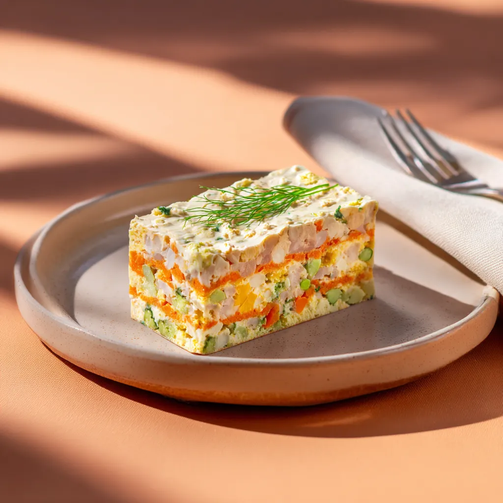 Terrine de légumes (carottes, chou fleur, brocolis), crème citron ciboulette