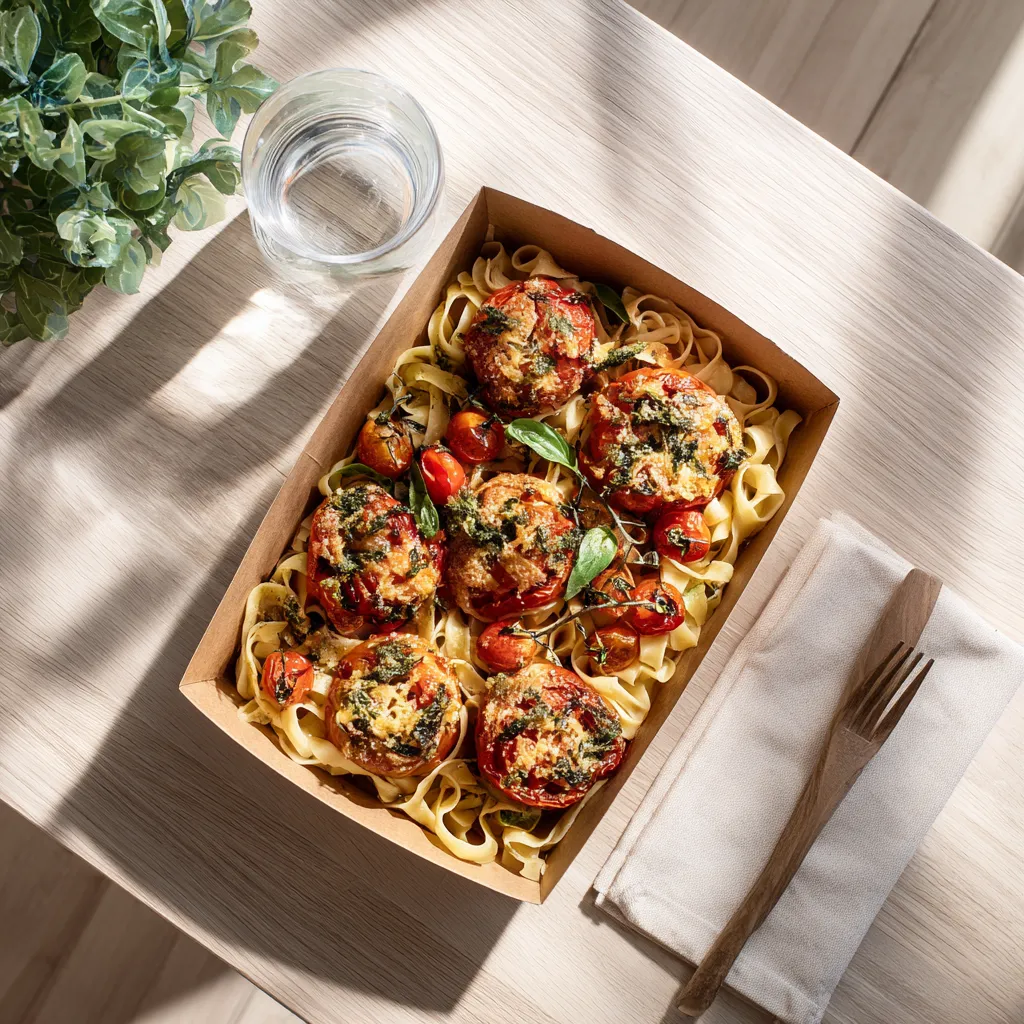 [6061] Tomate(s) farcie(s) et tagliatelles au basilic
