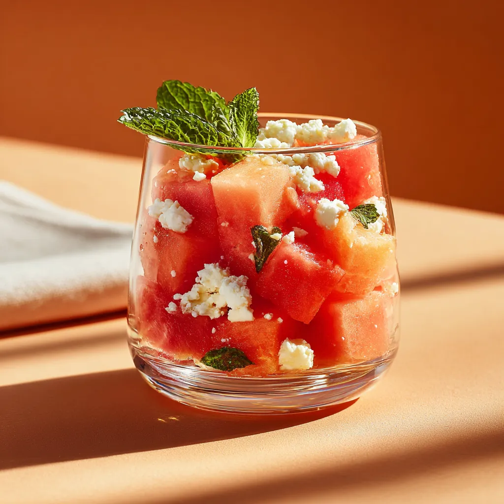 [1144] Verrine de melon, pastèque et fêta à la menthe